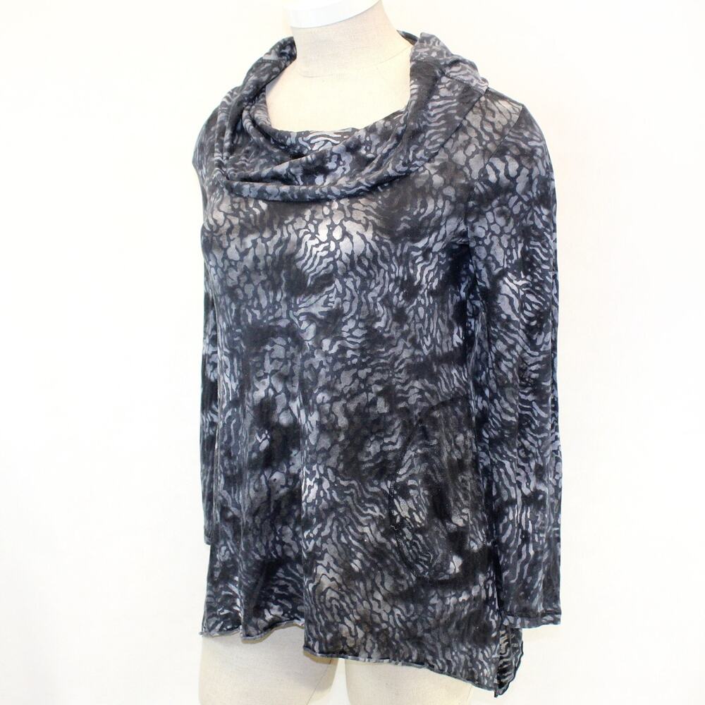 Allen Allen Dark Grey Animal Print Large Blouse Tunic Top Cowl Neck Size L